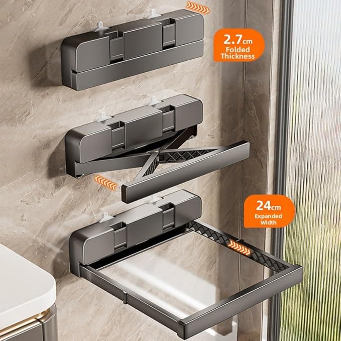 Telescopic Suction Cup Storage Rack for Bathroom - Foldable Wall-mounted Shelf with Strong Adhesion, Space-saving Design for Tiles and Glass