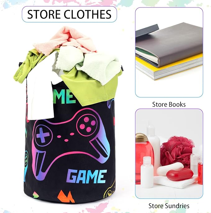 Zhehao 2 Pcs Easter Gamer Laundry Basket Boys Kids Laundry Hamper Gamer Room Decor Gaming Storage Basket Hamper Clothes Organizer Nursery Toy Storage Bin for Gifts Bedroom Bathroom Decoration(Fresh)