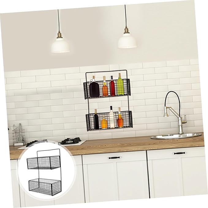Wall Mounted Bathroom Shelf Dual Layer Multi-Function Storage Rack for Kitchen and Toilet Space-Saving Draining Rack Holder with Stable Iron Construction in Black