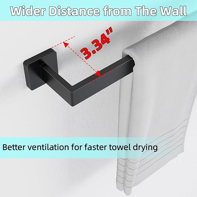 24" Bathroom Towel Bar, 24 Inch Towel Racks for Bathroom Wall Mounted, 304 Stainless Steel Hand Towel Holder Organizer, Modern Home Decor Towel Rod, Matte Black Towel Hangers for Bathroom Wall