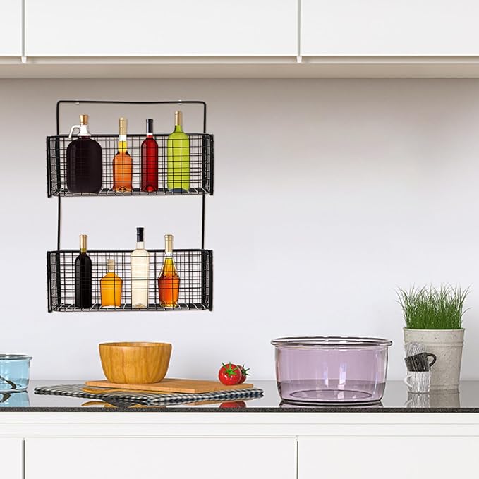 Zerodeko Wall-Mounted Iron Storage Rack Multi-Function Draining Shelf for Bathroom Kitchen Toilet Space-Saving Double-Layer Organizer Black Compact Design