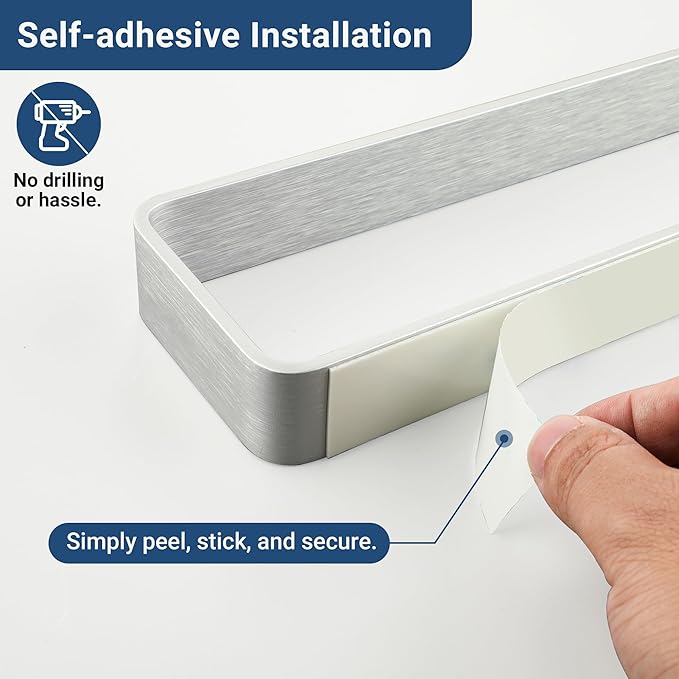 SAYAYO Brushed Nickel Hand Towel Holder for Bathroom Wall, 12 Inch Self Adhesive Towel Bar Hand Towel Rack Square Heavy Duty
