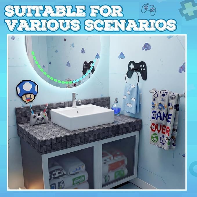 2pcs Gaming Metal Towel Rings Boys Room Towel Holder Oil Rubbed Bath Towels Ring Black Art Hand Towels Rack for Bathroom Kitchen Hanger Home Decors Gifts