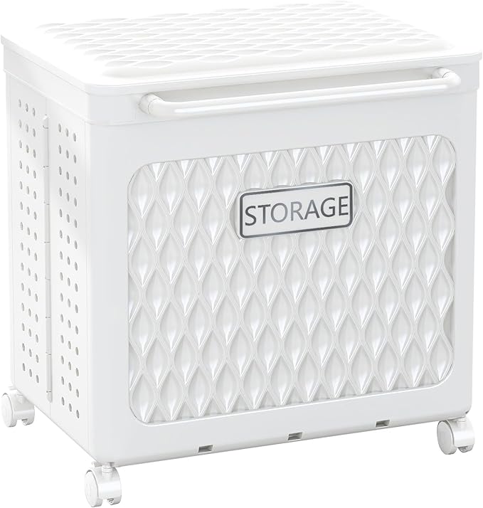 Laundry Hamper with Wheels and Lid, Foldable Clothes Basket for Small Spaces, Rolling Laundry Bin for Laundry Bathroom Bedroom Gym Room