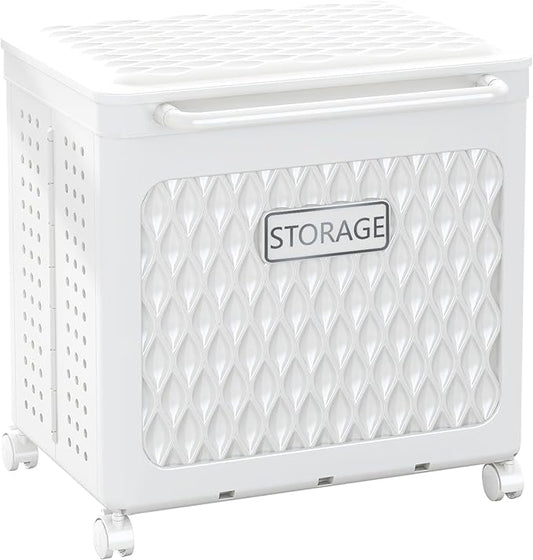 Laundry Hamper with Wheels and Lid, Foldable Clothes Basket for Small Spaces, Rolling Laundry Bin for Laundry Bathroom Bedroom Gym Room