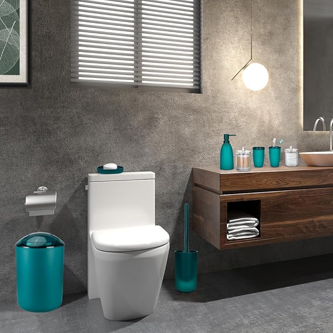 OTOSTAR Bathroom Accessory Set 8 Pcs Blue Bathroom Accessories Set Bathroom Set with Trash Can Soap Dispenser Toothbrush Holder Tumbler Soap Dish Toilet Brush Holder Qtip Holder (Blue)