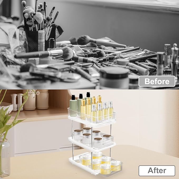 Makeup Organizer, 3-Tier Skincare Organizer Countertop, Uitable for Storing Cosmetics, Toiletries, Spice Jars, 9 Compartments, 30x19x39.5cm
