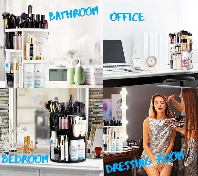 Rotating Makeup Organizer,360 Degree Adjustable Cosmetic Storage Makeup Spinning Holder Storage Rack with 7 Layers Large Capacity, Display Stand Box Perfect for Dresser (1white)