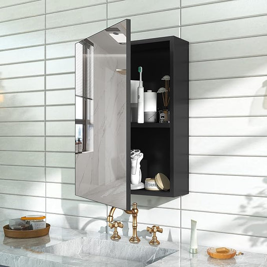 26x20 Inch Bathroom Medicine Cabinet with Mirror, Pre-Assembled Bathroom Medicine Cabinets, Surface/Recessed Wall Mounted Farmhouse Large Medicine Cabinet, Black