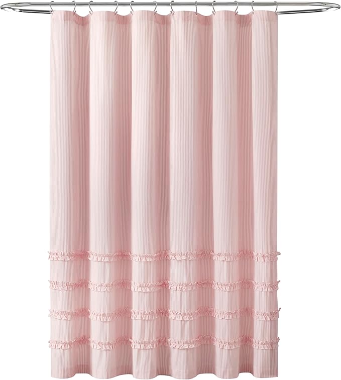 Lush Decor Vintage Stripe Yarn Dyed Cotton Shower Curtain, 72" x 72", Pink
