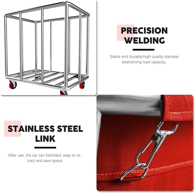 Commercial Laundry Cart with Wheels, 400L Large Rolling Laundry Cart with Steel Frame and Oxford Cloth, Heavy Duty Industrial Laundry Cart for Home,Hotel,Laundry Room, 441 lbs Load (Red-10)