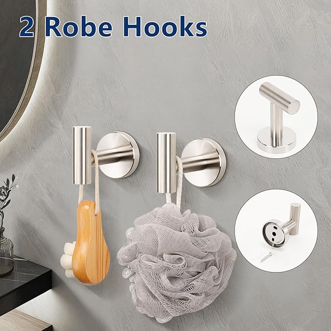 NearMoon 5 Pieces Bath Hardware Set, Include Swivel Towel Rack, Hand Towel Ring, Toilet Paper Holder and 2 Robe Towel Hooks, Stainless Steel Bathroom Accessories Wall Mounted (Brushed Nickel)
