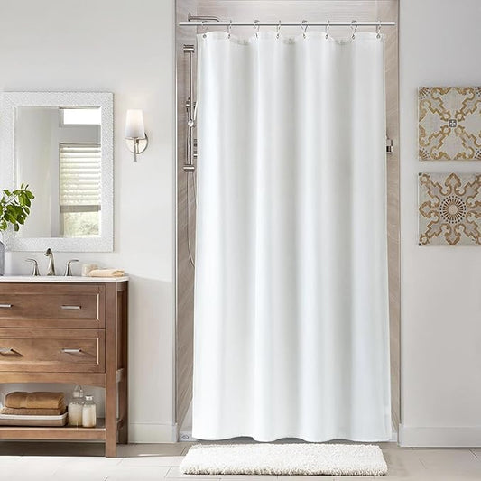 Naturoom White Linen Shower Curtain, Cloth Textured Fabric Shower Curtain Set with Hooks, Simple Elegant Modern Farmhouse Country Ultra Thick Bath Curtains for Bathroom,Water Repellent,48x72