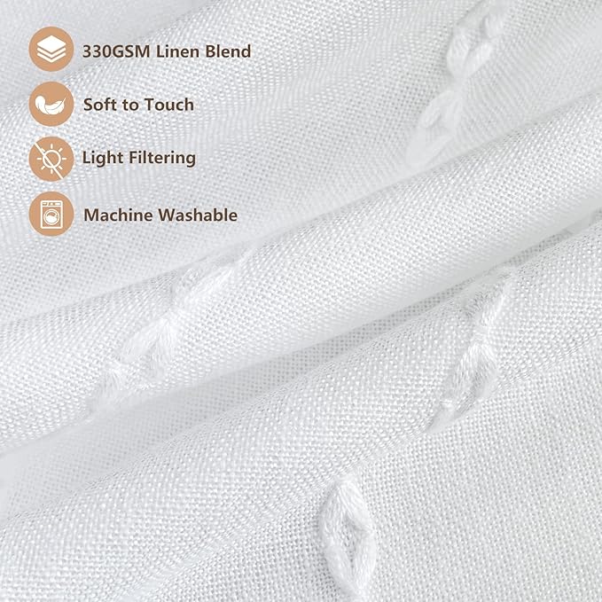 Boho Farmhouse Window Curtain with Tassels, 30 x 24 Inch Light Filtering Sheer Short Cafe Window Curtain Tier, White Linen Textured Pleated Small Window Drape for Kitchen or Bathroom, 1 Panel