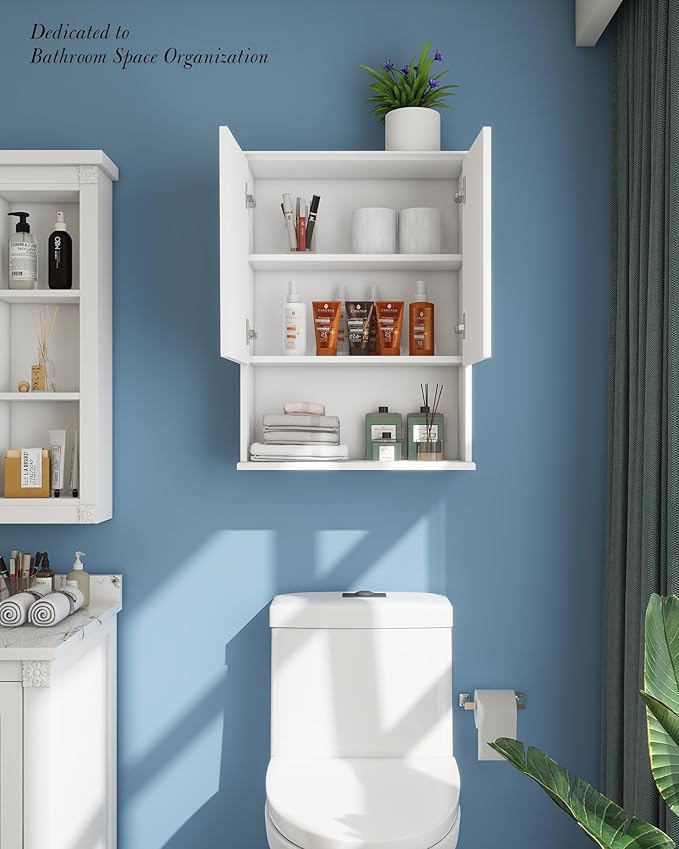 Bathroom Cabinet Wall Mount Buffering Hinge,23"x29" inch Over Toilet Storage Cabinet and Adjustable Shelves, Large Space Wooden Medicine Cabinet