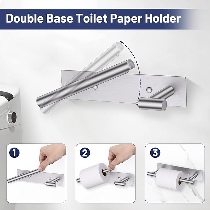Lairuier 4-Piece Bathroom Hardware Set, Brushed Nickel Towel Holder Set Include Adhesive or Screw Towel Bar, Toilet Paper Holder and 2 Towel Hooks, Stainless Steel Wall Mounted Bathroom Accessories
