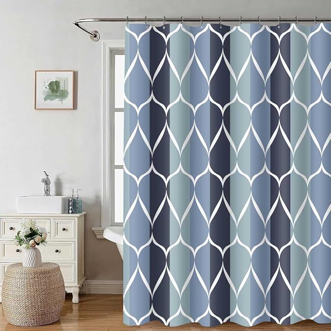 Blue Shower Curtain Modern Bathroom Shower Curtain Waterproof Fabric Machine Washable Shower Curtain Set 72 x 72 Inches
