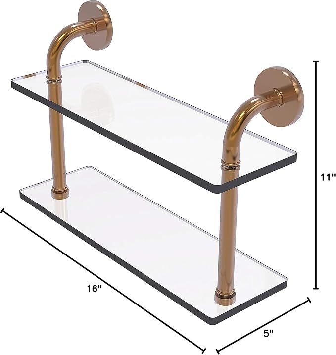 Allied Brass RM-2-16-BBR Remi Collection 16 Inch Two Tiered Glass Shelf, Brushed Bronze