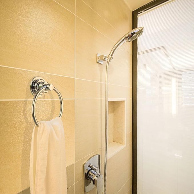 BOPai Drill Free Powerful Vacuum Suction Cup Towel Ring Shower Washcloth Hand Towel Round Holder