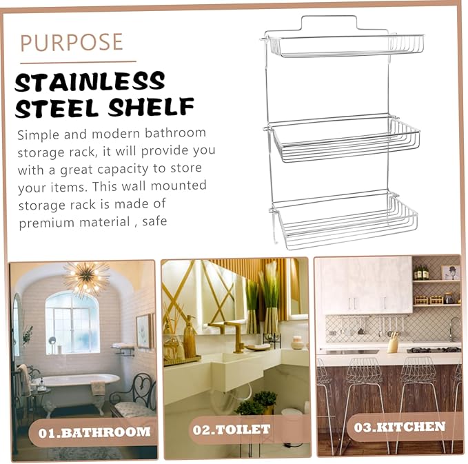 Luxshiny Stainless Steel Folding Storage Rack Floating Shelves Bathroom Storage Shelf for Bathroom Kitchen