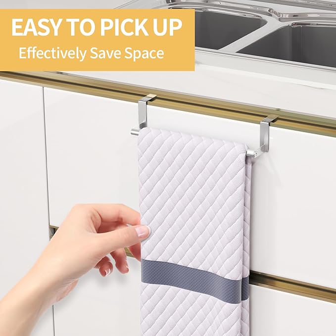 STWWO Over The Door Towel Rack, Kitchen Towel Holder Over Cabinet Door Towel Bar Stainless Steel for Cupboard for Kitchen Dish Towel Holder Hanger, 2 Pack (Brushed Nickel)