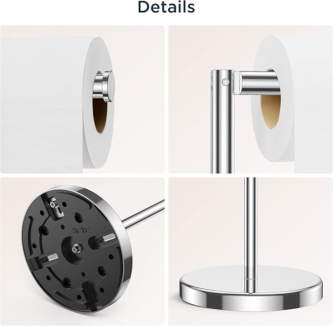FORIOUS Toilet Paper Holder Stand, Modern Freestanding Tissue Roll Holder for Bathroom, Durable SUS 304 Stainless Steel and Weighted Base Toilet Paper Stand, Storage for 4 Rolls, Polished Chrome