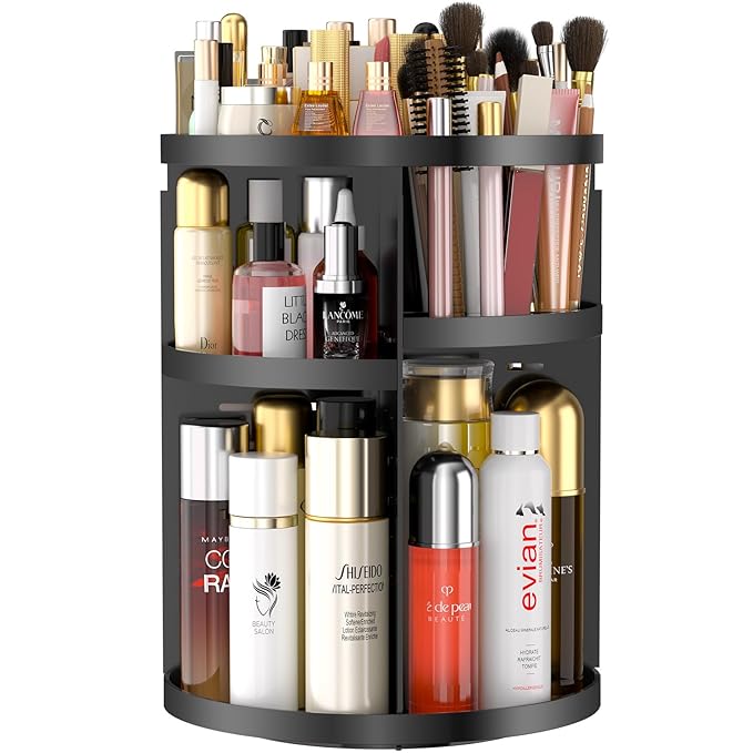 360 Rotating Makeup Organizer Countertop, Acrylic Organizador De Perfumes, 7 Layers Large Make Up Organizer, Huge Storage Fits for Vanity and Bathroom (Black, Small)