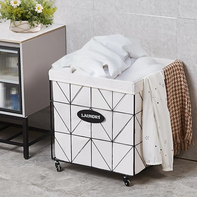 Mxfurhawa Laundry Hamper,Collapsible Laundry Basket Large Capacity Metal Laundry Hamper with Removable Liner, Rolling Wheels and Collapsible Design for Clothes Storage and Organization (210L BLACK)