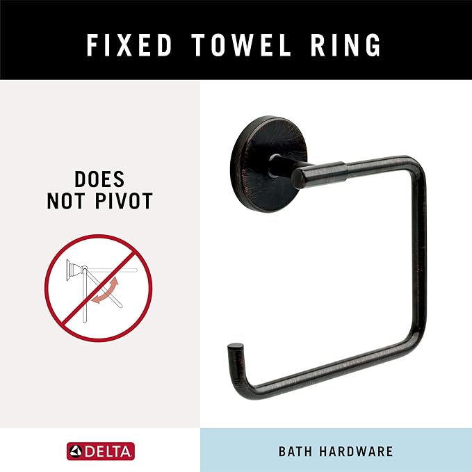 Delta Trinsic (1-Pack) Hand Towel Holder Venetian Bronze Towel Racks for Bathroom Wall Square Towel Ring Holder for Bath Towel Hanger for Kitchen, Bathroom Accessories 759460-RB