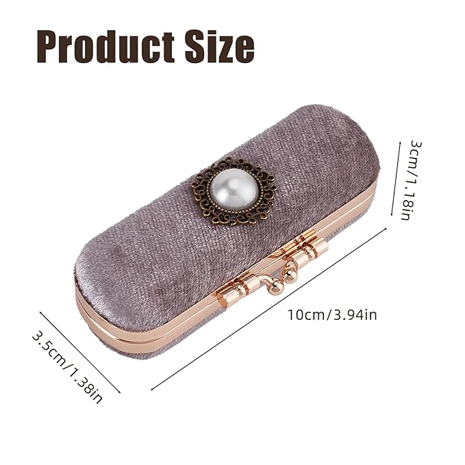 NICENEEDED Vintage Lipstick Case with Mirror, Retro Velvet Lip stick Storage Cases Lip Balm Organizer Holder, Mini Portable Jewelry Container Pearl Decoration Cosmetic Box