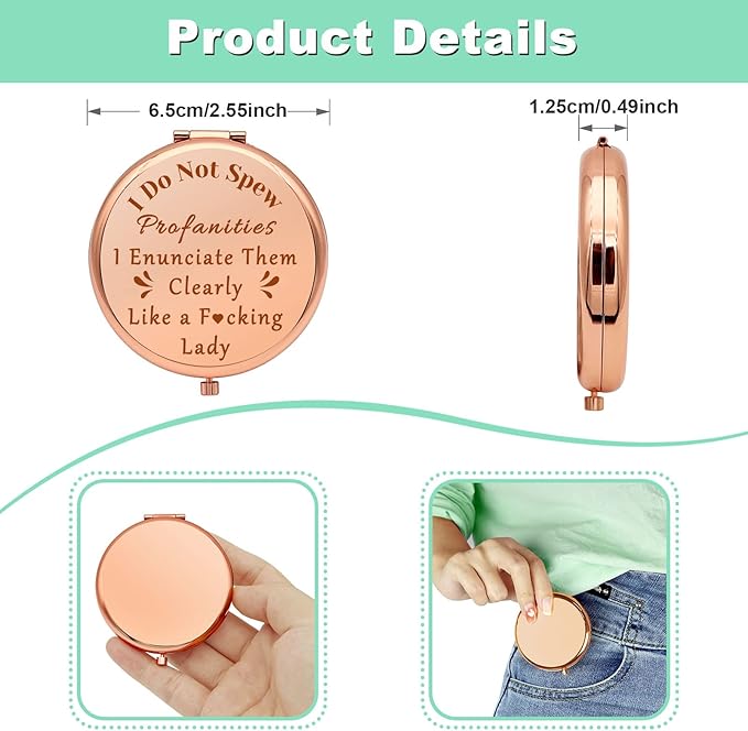 Funny Gifts for Women Compact Makeup Mirror for Daughter Friends Sister Funny Friendship Gifts for Women Thank You Gift Pocket Makeup Mirror for Coworkers Wife Niece Graduation Birthday Gift