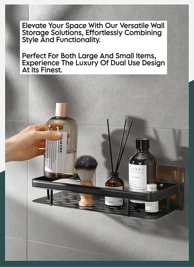 Fadflurry® Self-Adhesive Multipurpose Wall Mounted Bathroom Shelf and Rack for Bathroom and Kitchen, Space Saving Bathroom Organizer Shelf, Punch Free Wall Shelves, Wall Stand (Black Pack of 1)
