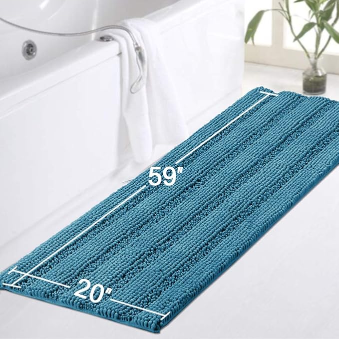Turquoize Non-Slip Bath Mat Oversize Bathroom Rug Shag Shower Mat Ultra Soft & Water Absorbent Bath Rug for Bathroom/Kitchen Washable Rug, Perfect for Doormats, Tub, Size 59" X 20", Turquoise Blue