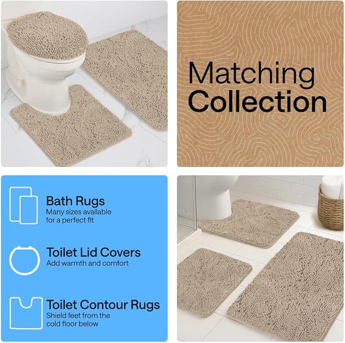 GORILLA GRIP Bath Rug Mat, Thick Soft Absorbent Chenille, Quick Dry Microfiber Mats, Rubber Backing Washable Shower Floor Rugs, US Designed Bathroom Bathmat Home Decor Accessories, 24x17, Gray Beige