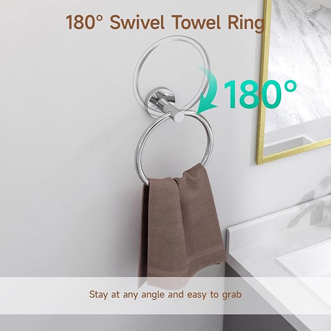 USHOWER Polished Chrome Bathroom Accessories Set, 18-Inch Towel Bar Set Wall Mounted, Durable SUS304 Stainless Steel Bathroom Hardware Set, 4-Piece