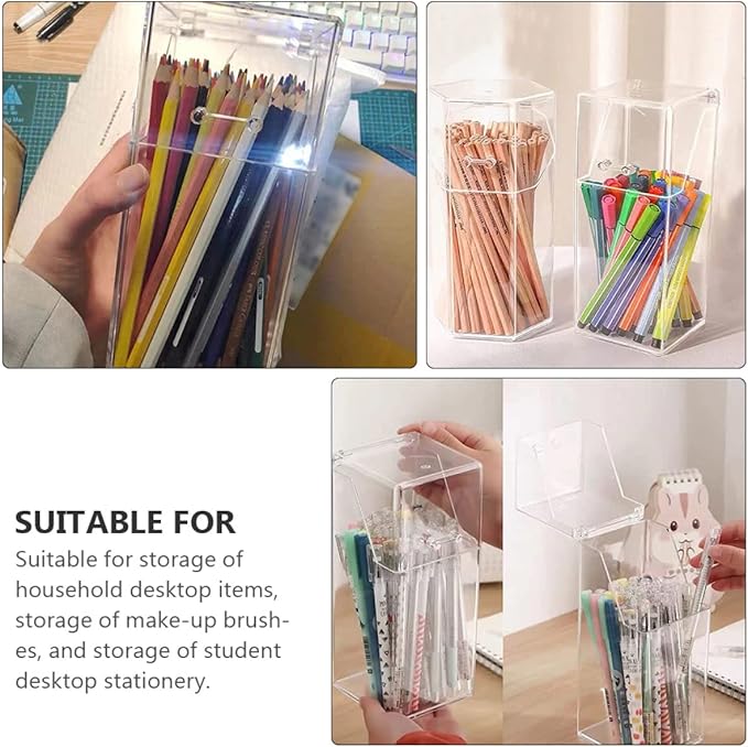 Alipis 4 Pcs Acrylic Makeup covered makeup brush holder with lid clear organizer cosmetic brush holder with lid cosmetic storage box desktop storage organizer acrylic desk
