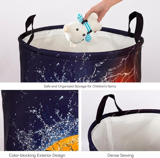 2Pcs Basketball Cute Kids Laundry Basket Baby Nursery Hamper Boys Room Decor Foldable Oxford Cloth Funny Tote Clothes Storage Bucket Organizer For Bedroom (Basketball)
