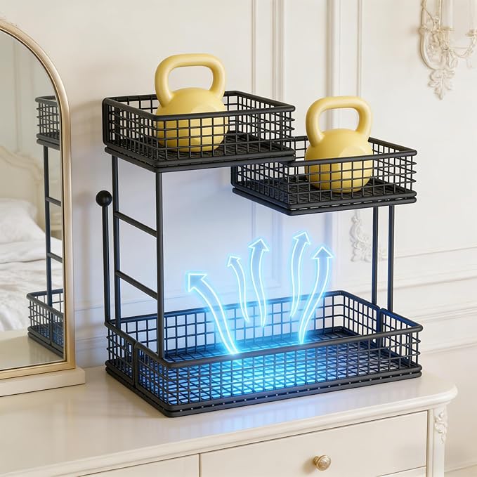 Makeup Organizer Countertop for Vanity, 3 Tier Metal Bathroom Countertop Organizers Skincare Storage Holder Perfume Cosmetic Display, Multi-Use Storage Rack for Bathroom, Kitchen & Bedroom (Black)