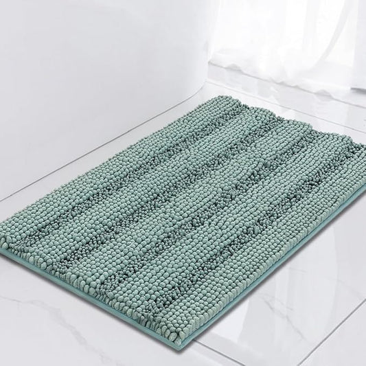 TURQUOIZE Non Slip Shaggy Bath Mats - Blue Chenille Bath Mat Set, Super Absorbent Shower Rugs for Tub Mat, 17" x 24", Duckshell Blue