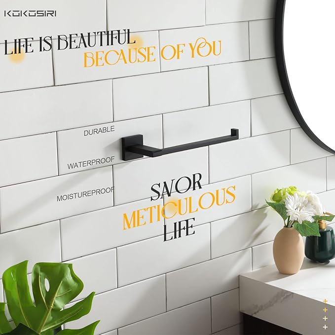 KOKOSIRI Towel Bar Matte Black Bathroom Towel Rack Holder Wall Mount Hand Towel Hanger for Bathroom Organization, Heavy Duty Stainless Steel B3006BK