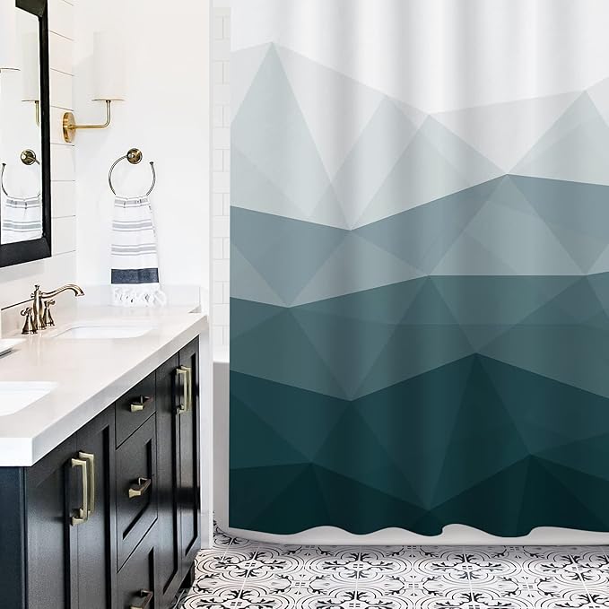 Sunlit Designer Extra Long Shower Curtain, Popular Shower Curtain, Ombre Dark Green Fabric Shower Curtains for Bathroom Decor, Contemporary Bathroom Curtains