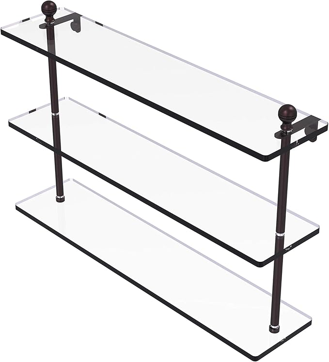 Allied Brass MA-5/22 Mambo Collection 22 Inch Triple Tiered Glass Shelf, Antique Bronze