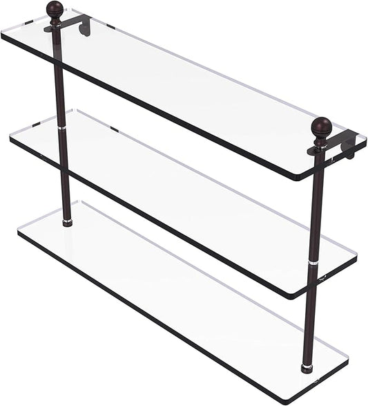 Allied Brass MA-5/22 Mambo Collection 22 Inch Triple Tiered Glass Shelf, Antique Bronze