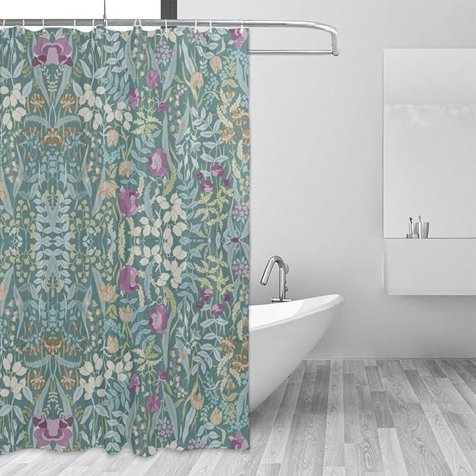 Vintage Botanical Shower Curtain William Morris Designs Green Jungle Fruit Print Shower Curtain Set Polyester Interior Waterproof Shower Curtain with 12 Hooks 72x78 Inches(183x200cm)