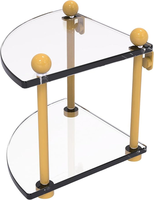 Allied Brass PR-3-SGL Two Tier Corner Glass Shelf, Spanish Gold