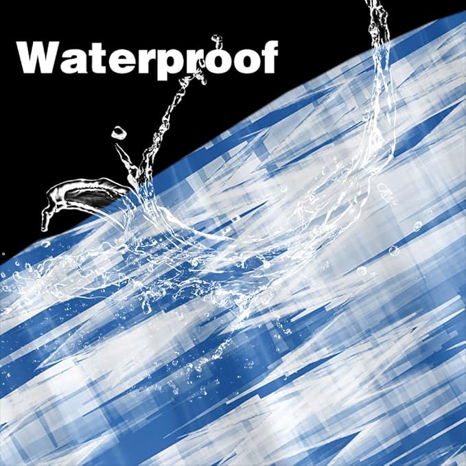 JAWO Blue White Shower Curtain, Modern Abstract Pattern Machine Washable Home Bathroom Decorations, Navy Blue Striped Wave Shower Curtain Set with Hooks Waterproof Fabric Bath Curtains Home Decor