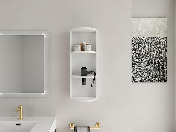 LIFE SKY Wall Mounted Bathroom Shelf Organizer: 3 Tier Floating Storage Rack with Interchangeable Shelves - Water Resistant Melamine Surface for Small Space Bathroom Organization & Apartment Living