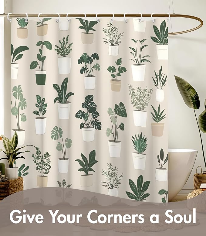 MAMUSE Shower Curtain for Bathroom - Cute Aesthetic Decorative Modern Girly Unique Girls Design Pretty Women Waterproof Fabric Cloth Cortinas de Baño Bathtub 72 x 72 Inch, Plants