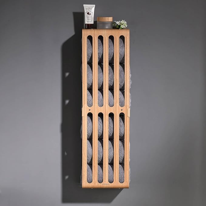 simpletome Towel Storage Rack Adjustable Height Wall Mount Bathroom Shelf Organizer Carbon Steel (Beech)