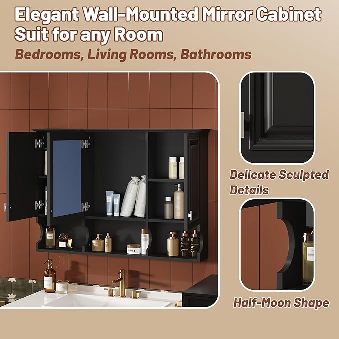 Virubi Bathroom Wall Cabinet with Mirror, Medicine Cabinet with 3 Doors and Adjustable Shelf, Space Saver Storage Cabinets Over The Toilet for Bathroom (41'' x 28'')